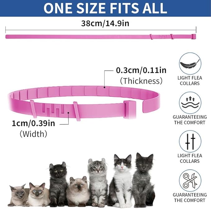 4 Pack Flea Collar for Cats, 32 Months Flea and Tick Prevention for Cats, Waterproof Cat Flea Collar, Natural Cat Flea and Tick Treatment, Adjustable Flea and Tick Collar for Cats Kittens(Pink&Purple)-PurrikoPets
