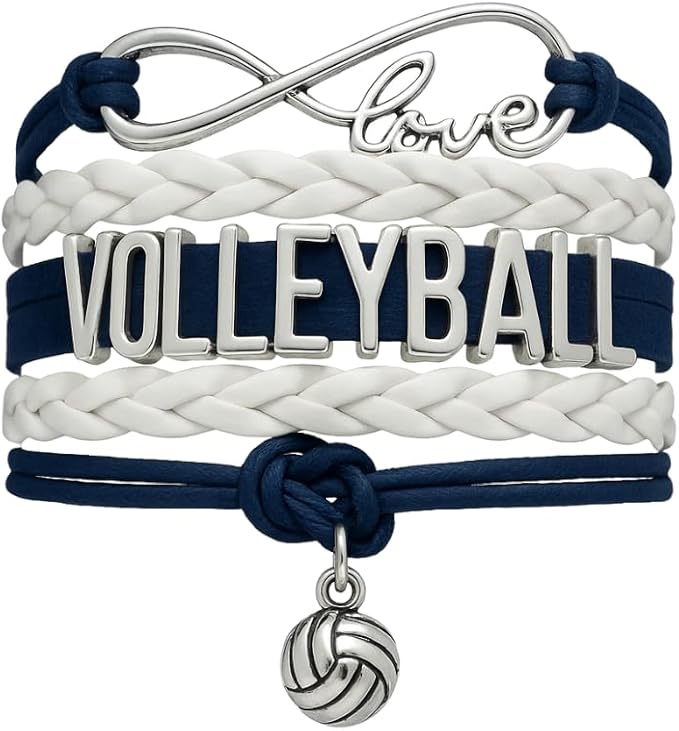 Volleyball Bracelets For Girls- Ideal Volleyball Gifts & Souvenirs. Adjustable Charm Bracelet with Moveable Letters, Infinity Symbol & Silver Volleyball Charm. Fashionable Bracelets by SportyBella.