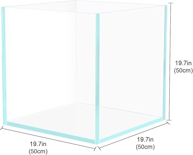 33 Gallon Cube Rimless Aquarium, Ultra Clear Low Iron Large Fish Tank, L19.7×W19.7×H19.7 Glass Thickness 8mm with EVA Foam Leveling Mat-PurrikoPets