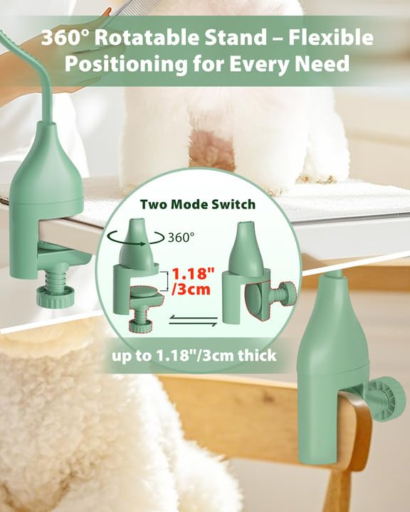 2-in-1 Hands-Free Dog Hair Dryer with Table Clamp – Low Noise Pet Grooming Dryer for Dogs & Cats, Adjustable Heat & Speed, Wearable or Desktop Use(Green)-PurrikoPets