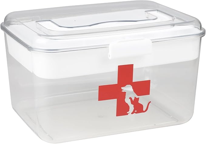 2 Layers Dog First Aid Kit box,Large First Aid Kit Bin,Medic Box for Dog Cat,Empty First Aid Box,Medicine Organizer with Built in Handle,Family or Dog Travel Camping Emergency Tool Set-PurrikoPets