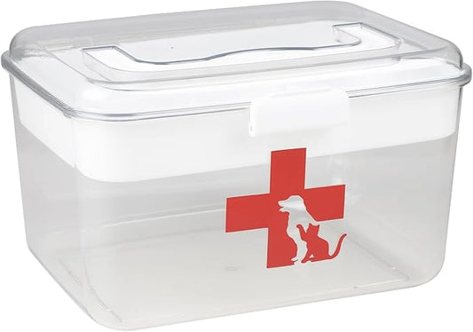 2 Layers Dog First Aid Kit box,Large First Aid Kit Bin,Medic Box for Dog Cat,Empty First Aid Box,Medicine Organizer with Built in Handle,Family or Dog Travel Camping Emergency Tool Set-PurrikoPets
