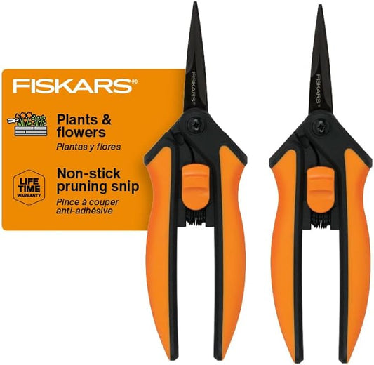 Fiskars 6" Pruning Scissors (2-Pack) for Flowers, Buds, Weeds and Small Plants, Garden Snips with Resin Resistant Nonstick Stainless Steel Blades, Gardening Trimmers with Comfortable Handle-PurrikoPets