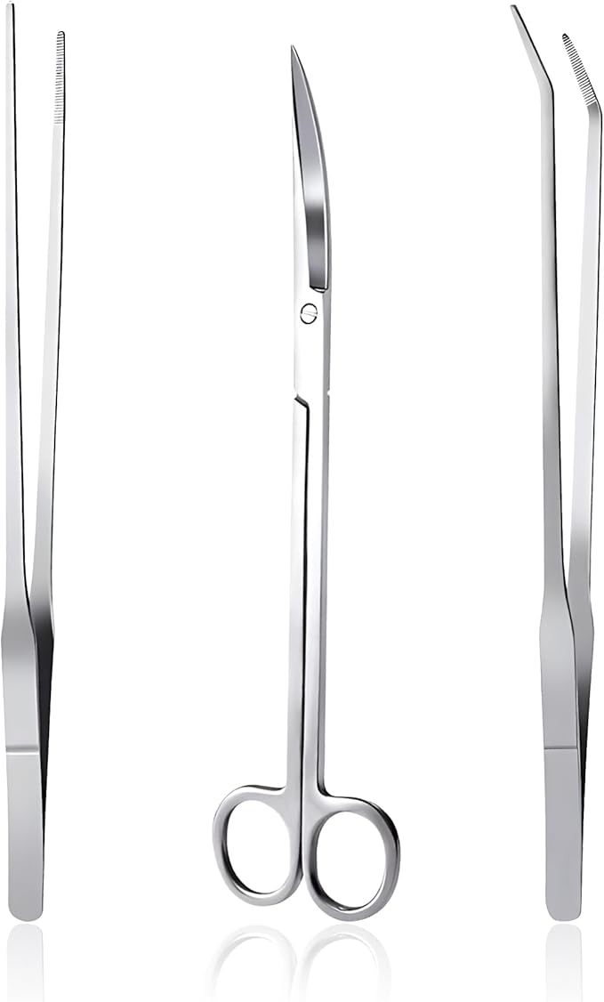 3 in 1 Aquarium Aquascape Tools Kit Long Stainless Steel Aquarium Tank Aquatic Plant Tweezers Scissors Tools-PurrikoPets