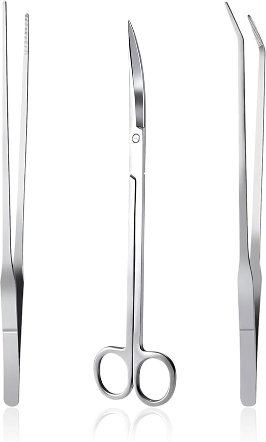 3 in 1 Aquarium Aquascape Tools Kit Long Stainless Steel Aquarium Tank Aquatic Plant Tweezers Scissors Tools-PurrikoPets