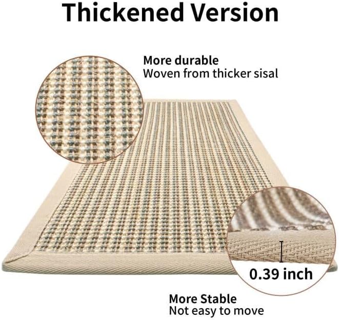 FUKUMARU Cat Scratcher Mat, 23.6 X 15.7 Inch Natural Sisal Cat Scratch Mats, Horizontal Cat Floor Scratching Pad Rug, Protect Carpets and Sofas (Cream - Thicken)-PurrikoPets