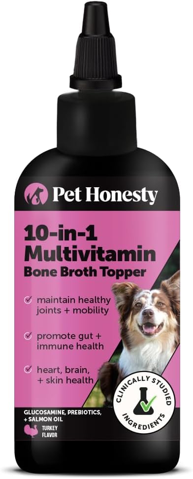Dog Multivitamin Supplement with Salmon Oil for Dogs - Allergy Itch Relief, Digestion, Skin & Coat Health, Liquid Supplement - Dog Food Topper Bone Broth with Prebiotics (12 oz)-PurrikoPets