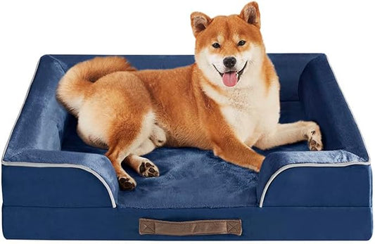 Friends Forever Orthopedic Dog Bed for Medium Dogs, Waterproof Memory Foam Dog Sofa Bed M with Removable Washable Cover, Ally Navy, 28x23x6.5-PurrikoPets