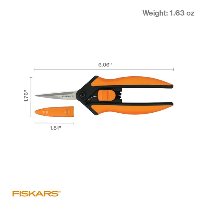 Fiskars Micro-Tip Pruning Snips - 6" Garden Shears with Sheath and Comfort Grip - Sharp Steel Blades - Quality Pruning Shears for Plants in Grow Tents and Hydroponics - Garden Tools-PurrikoPets