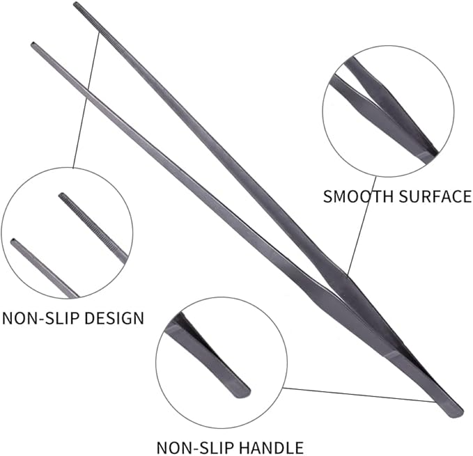 Extra Long Handle Aquarium Tweezers Serving Tongs Feed clamp,2 Pack Stainless Steel Straight and Curved Tweezers Set for Fish Tank Plants Reptile Feeding Tongs（15 Inchs）-PurrikoPets