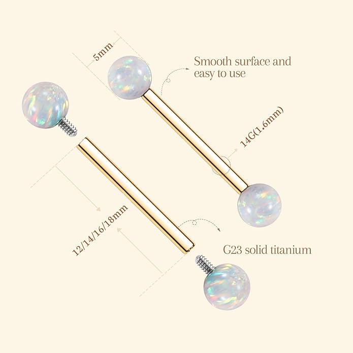 AROWRO Nipple Piercing Jewelry G23 Titanium Nipple Rings Tongue Rings Nipple Bar 14G Internally Threaded Straight Barbells Bridge Piercing Jewelry 12mm-20mm