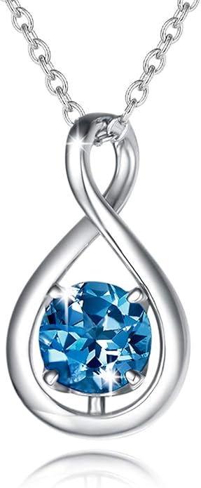 FANCIME Birthstone Necklaces for Women Fine Jewelry Sterling Silver Dainty Infinity Pendant Anniversary Birthday Christmas Gifts for Her Wife Mom Lady Daughter, Chain 16"+2" Extend