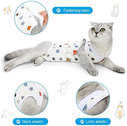 4 Pieces Cat Recovery Suits Body Wraps Breathable Kittens Recovery Clothes for Cats Small Dogs Abdominal Weaning(Banana, Football, Strawberry, Donut,L)-PurrikoPets