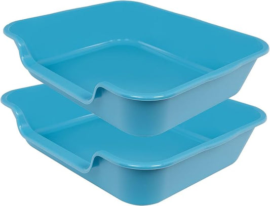 2 Pack of Extra Large Cat Litter Box (ABS Material), Low Entry Senior Litter Pen for Geriatric Kitty Big Cats, Jumbo Pet Safe Litter Boxes Tray for Indoor Pets Potty (Gray, 24" L x 20" W)-PurrikoPets