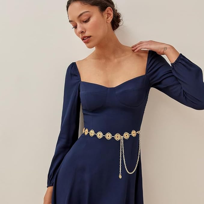 Small Flower Metal Belt Chain - Adjustable Waist Chain for Women's Dresses