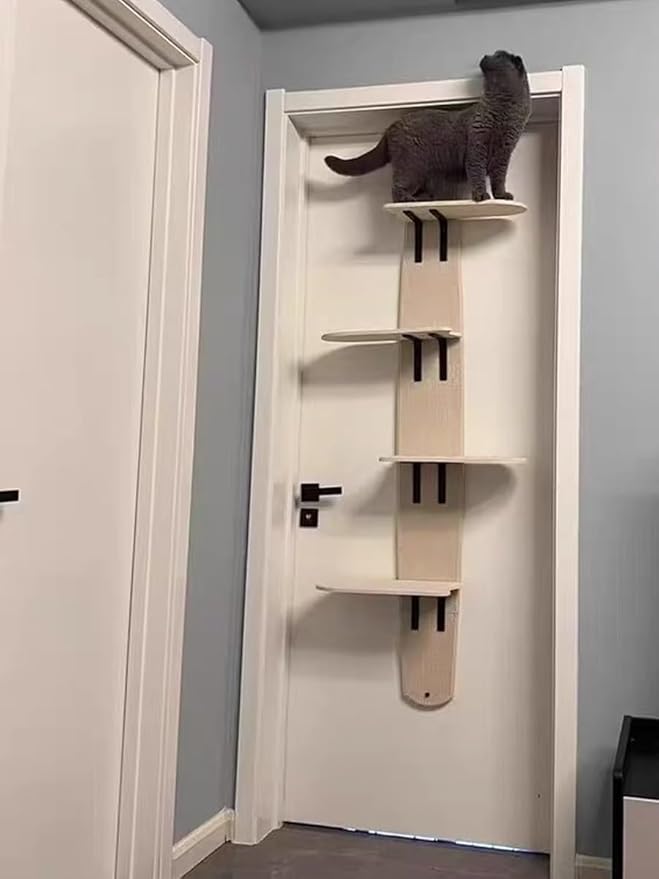 Door Hanging Cat Shelf, Multi Level Door Hanging Cat, Cat Tree Door Hanger Mounted Cat Shelves Cat Ladder, 4-Levels Over Door Cat Climber for Indoor Cats-PurrikoPets