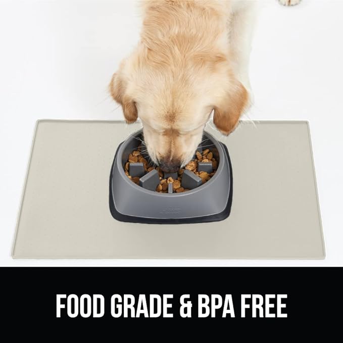 GORILLA GRIP 100% Waterproof Raised Edge BPA Free Silicone Pet Feeding Mat, Dog Cat Food Mats Contain Spills Protects Floors, Placemats for Cats and Dogs Water Bowl, Pets Accessories 23x15 Cream-PurrikoPets