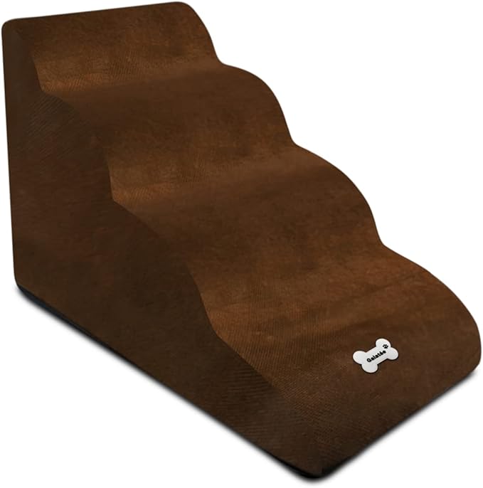 Dog Stairs, Removable and Washable Pet Stairs, 4-Steps Non-Slip Pet Ramp, Dogs Steps for High Bed Sofa, High Resilience Sponge Dog Stairs(Dark Brown)-PurrikoPets