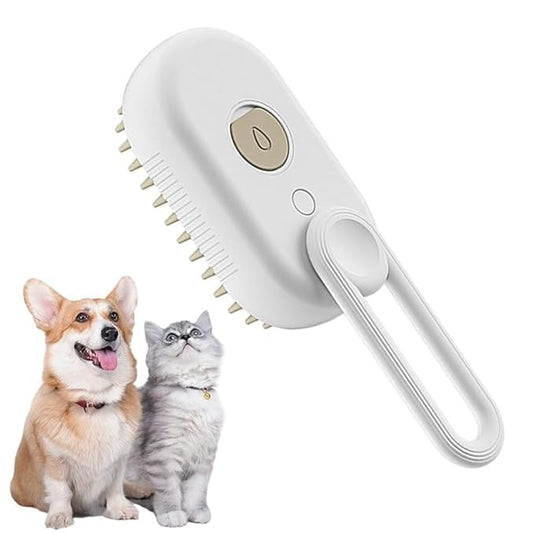 Generic Cat Steam Brush,Rechargeable with Handle,Self-Cleaning Grooming Tool,for Cats and Dogs,4 In1 Cat Steamy Brush, Multifunctional Hair Comb for Removing Tangled and Loose Hair (white)-PurrikoPets
