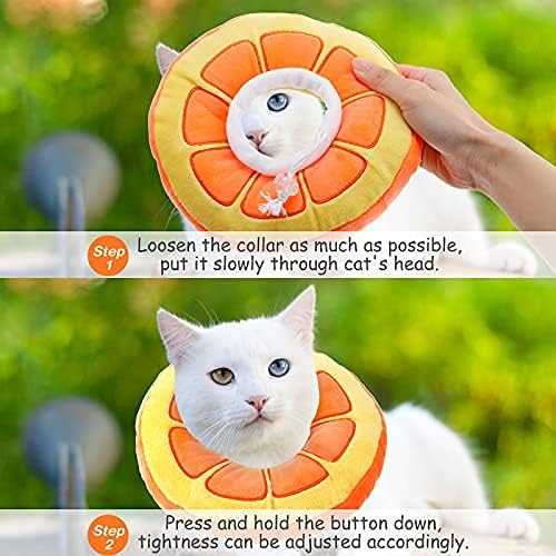 2 Pcs Adjustable Cat Cone Collar Soft Small Cute Cat Recovery Donut Collar After Surgery Orange Watermelon Elizabethan Kitten Neck Cones for Small Dogs Pet, Fruits Shaped, Under 7 lbs-PurrikoPets