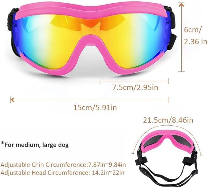 Dog Sunglasses for Large and Medium Breed, Dog Goggles for Large Dogs, Sun Protection, Windproof, Waterproof, Dustproof and Anti-Fog with Adjustable Strap for Driving, Motorcycle (Pink)-PurrikoPets