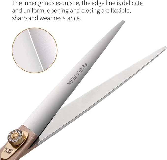 Fenice Peak 7'' Dog Straight Scissors for Grooming 440C Stainless Steel Rose Gold Professional Pet Trimming Scissors Sharp Blades Cutting for Dogs and Cats Shears-PurrikoPets