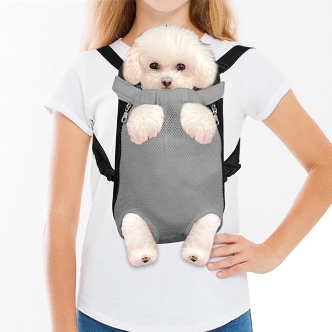 FEimaX Dog Carrier Backpack Pet Legs Out Front Cat Travel Bag, Adjustable Puppy Backpacks Carriers Hands-Free for Small Medium Dogs Cats Hiking Traveling Camping Daily Walking (Large, Grey)-PurrikoPets