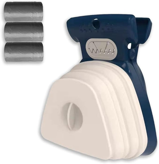 Dog Pooper Scooper, Portable Poop Scooper Handheld Size for Walking Large and Small Dogs Outside Yard or Travel Outdoors, Pup Poop Scoop with Container and 30pcs Pet Waste Bag Attachment, Blue-PurrikoPets