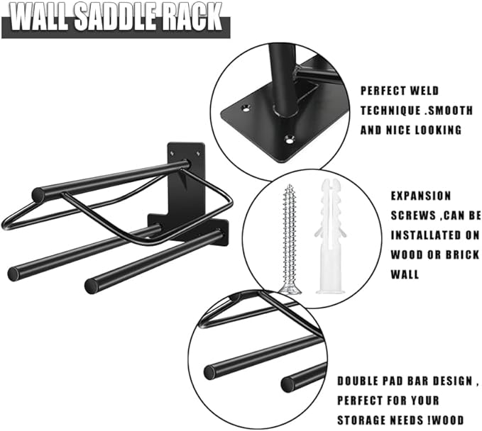 2Pcs Saddle Rack with Double Pad Bar,Heavy Duty Wall Mounted Saddle Rack Stand Saddle Pad Rack for English and Western Saddles,23.8x12.6x7.5 Inches-PurrikoPets