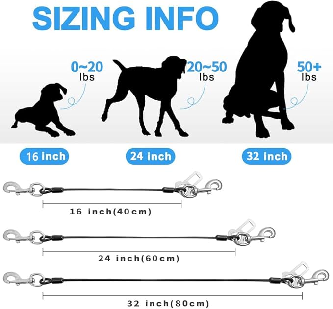 Dog Seat Belt Harness for Car,2pcs Dog Seatbelt of Coated Wire Leash Safety Restraint,No Chew Tether Cable Vehicle Dog Accessories,Double Clips & Latch (2 Pack Red+Blue, 16 inch/40 CM)-PurrikoPets