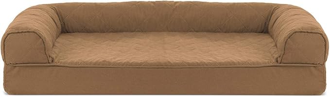 Furhaven Orthopedic Dog Bed for Medium/Small Dogs w/ Removable Bolsters & Washable Cover, For Dogs Up to 35 lbs - Quilted Sofa - Toasted Brown, Medium-PurrikoPets