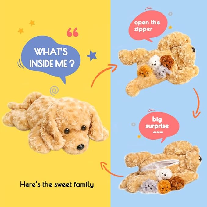 5 Pieces Dog Stuffed Animals for Girls,1 Mommy Dog with 4 Babies,Puppy Stuffed Animals Gifts for Girls 3 4 5 6 7 8 9 Years,Soft Plush Toys for Kids Christmas,Valentine's,Birthday,Children's Day-PurrikoPets