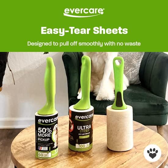 Evercare Ultra Sticky Pet Lint Roller Value Pack with 2 Lint Rollers and 3 Refill Rolls, 60 Sheets Each Multicolor-PurrikoPets
