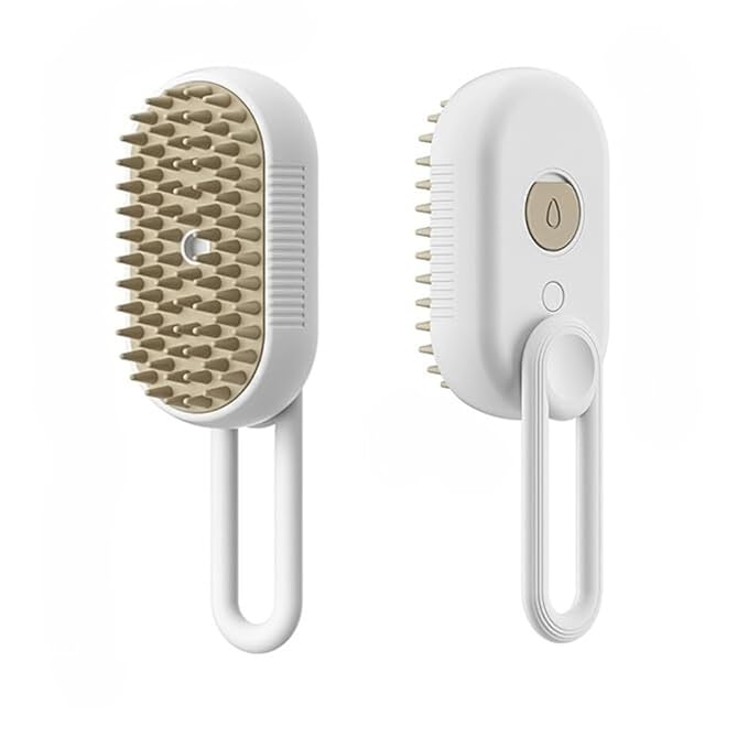 Generic Cat Steam Brush,Rechargeable with Handle,Self-Cleaning Grooming Tool,for Cats and Dogs,4 In1 Cat Steamy Brush, Multifunctional Hair Comb for Removing Tangled and Loose Hair (white)-PurrikoPets