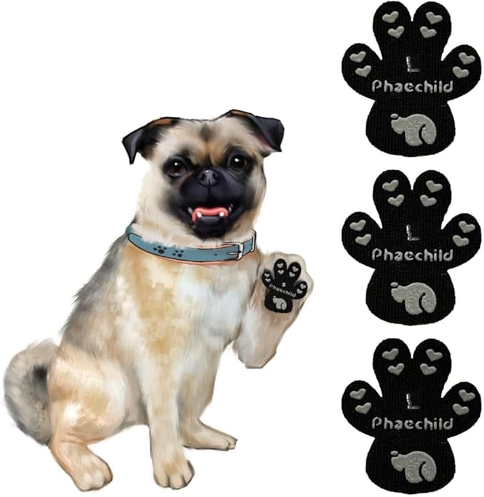 Dog Paw Pads Anti-Slip Grips,Dog Paw Protectors for Senior Dogs on Hot Pavement,Provides Traction to Keep Them from Slipping on Smooth Floors 12 sets-48 Pads Black L-PurrikoPets