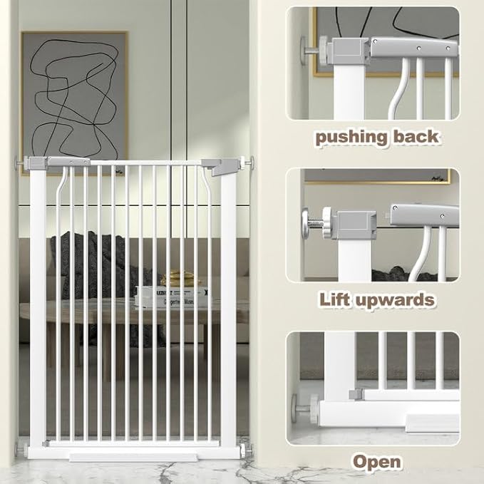 41" Extra Tall Cat Gate for Doorway, 54.5-60.2'' Metal Pet Baby Safe Gate, Extra Wide Pressure Mounted Child Door with Expansion Kit, No Drilling Baby Gate Indoor, No Climb Proof Gate, White-PurrikoPets