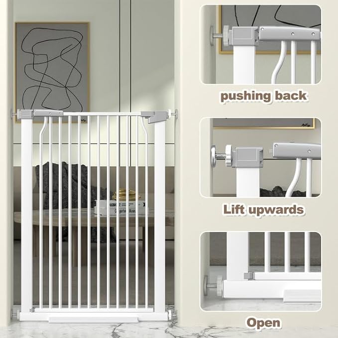 41" Extra Tall and Wide Baby Gate, 63-65.7'' Wide Pet Cat Gate for Doorway, Extra Wide Pressure Mounted Child Door with Expansion Kit, Metal Safe Gate, Tall Dog Gate, White-PurrikoPets