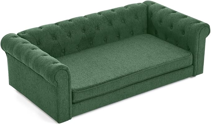 Dog Sofa Couch for Medium to Large Dogs, 55" Memory Foam Pet Sofa Couch with Washable Fabric, Durable Elevated Dog Bed with Legs, Removable Cushion for Medium and Large Dogs, Green-PurrikoPets