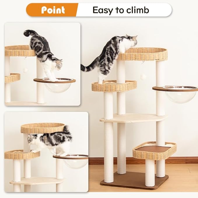 48'' Cat Tree for Large Cats, Modern Cat Tree Multi-Level Condo with Natural Wood, Cat Activity Centre for Medium and Big Pets-PurrikoPets