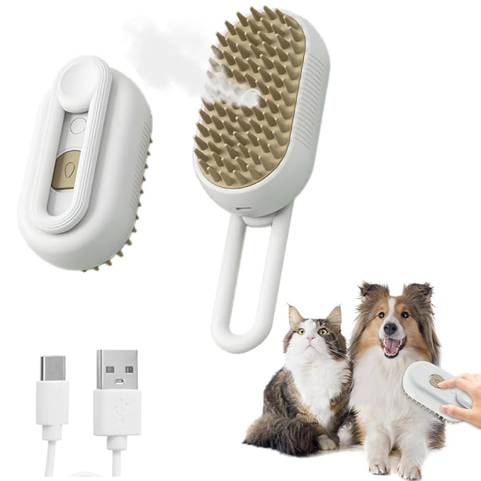 4-in-1 Cat Grooming Steam Brush, Pet Hair Shedding, Massage, Cleaning, Combing (white)-PurrikoPets
