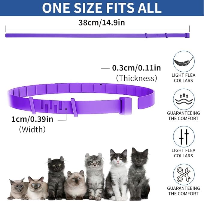 4 Pack Flea Collar for Cats, 32 Months Flea and Tick Prevention for Cats, Waterproof Cat Flea Collar, Natural Cat Flea and Tick Treatment, Adjustable Flea and Tick Collar for Cats Kittens(Grey&Purple)-PurrikoPets