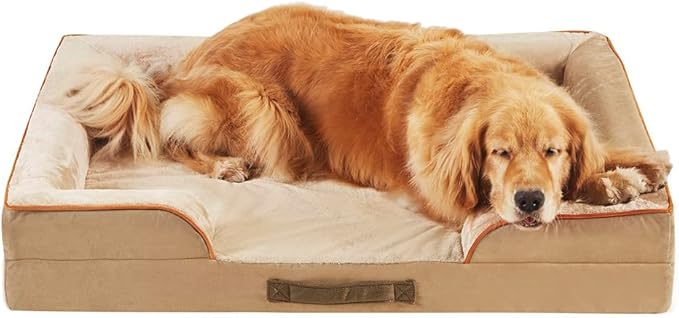 Friends Forever Orthopedic Dog Bed for Extra Large Dogs, Waterproof Memory Foam Dog Sofa Bed XL with Removable Washable Cover, Ally Khaki, 42x32x7-PurrikoPets