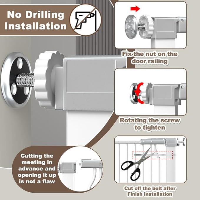 41" Extra Tall and Wide Baby Gate, 72.3-74" Wide Pet Cat Gate for Doorway, Extra Wide Pressure Mounted Child Door with Expansion Kit, Metal Safe Gate, Tall Dog Gate, White-PurrikoPets