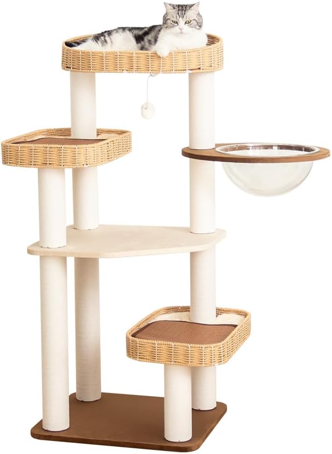 48'' Cat Tree for Large Cats, Modern Cat Tree Multi-Level Condo with Natural Wood, Cat Activity Centre for Medium and Big Pets-PurrikoPets