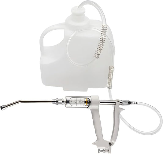 30ML Veterinary Metal Feeding Gun, Continuous Drench Gun Dosing Device Veterinary Adjustable Medicine Dispenser Husbandry Autonomous Feeding Tool, for Pig Cow, Sheep, Horse (White Color, 30ML+Kettle)-PurrikoPets