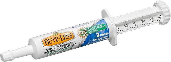 Absorbine Bute-Less Long-Term Horse Comfort & Recovery Supplement Paste, Gentle on Stomach, Devil’s Claw, Vitamin B-12, Yucca, 1oz Syringe / 3 Doses-PurrikoPets