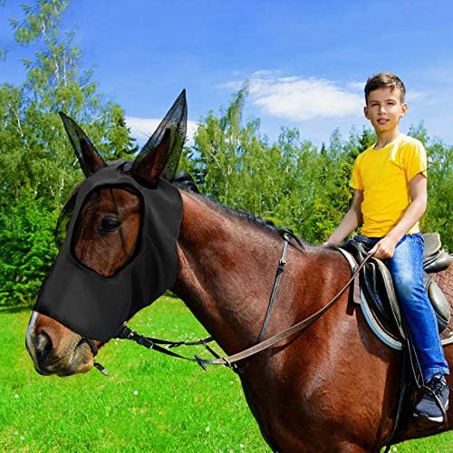Frienda 4 Pcs Horse Fly Masks with Ears Head Fly Masks for Horses Smooth Elastic UV Protection Cover from Summer Insect Pests(Large,Purple, Blue, Pink, Black)-PurrikoPets