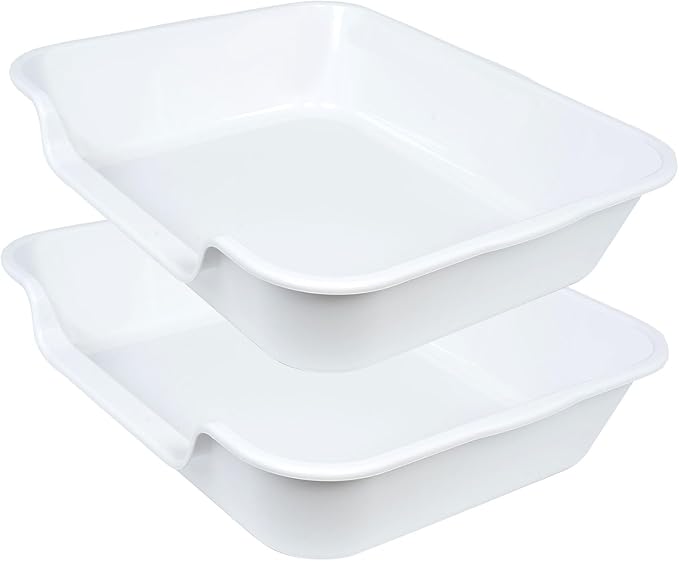 2 Pack of Extra Large Cat Litter Box (ABS Material), Low Entry Senior Litter Pen for Geriatric Kitty Big Cats, Jumbo Pet Safe Litter Boxes Tray for Indoor Pets Potty (White, 24" L x 20" W)-PurrikoPets