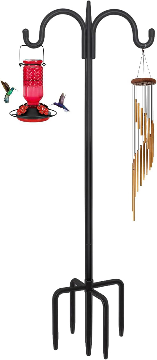 FEED GARDEN Adjustable Double Shepherds Hook for Outdoor with 5 Prong Base 63 Inch Heavy Duty Two Sided Bird Feeder Pole for Hanging Plant Baskets, Solar Light Lanterns, Wind Chimes-PurrikoPets