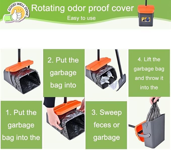 Dog Pooper Scooper with Rotating Bucket & Rake – 46” Adjustable Long Handle Includes 85 Waste Bags – Heavy Duty Poop Scooper for Large Medium & Small Dogs – Yard Lawn Gravel & Dirt Cleanup-PurrikoPets